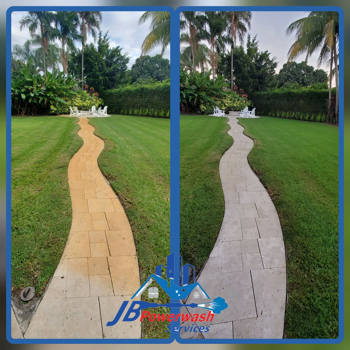 Paver walkway before and after pressure washing by JB Powerwash